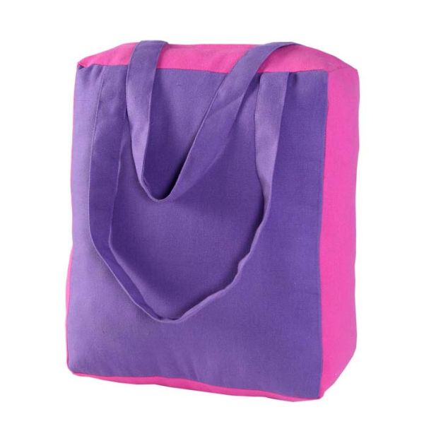 Cotton Solid Purple & Pink Design Shopping Bag, 27 x 32 x 11 cm