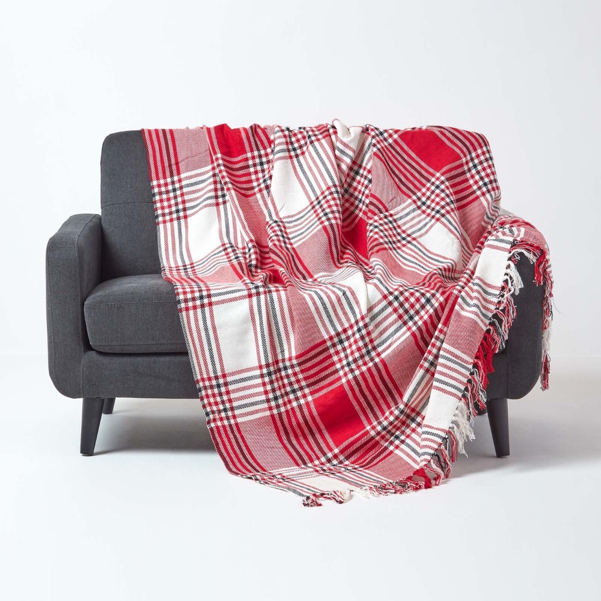 Red Tartan Check Sofa And Bed Throw