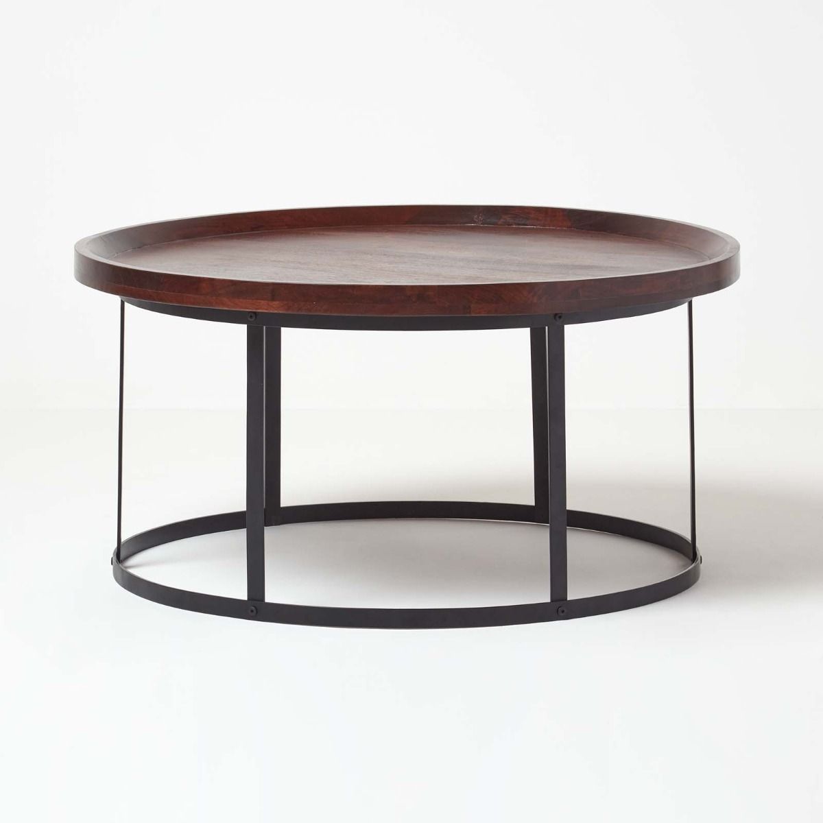 Industrial Round Coffee Table With Dark, Round Dark Wooden Coffee Table