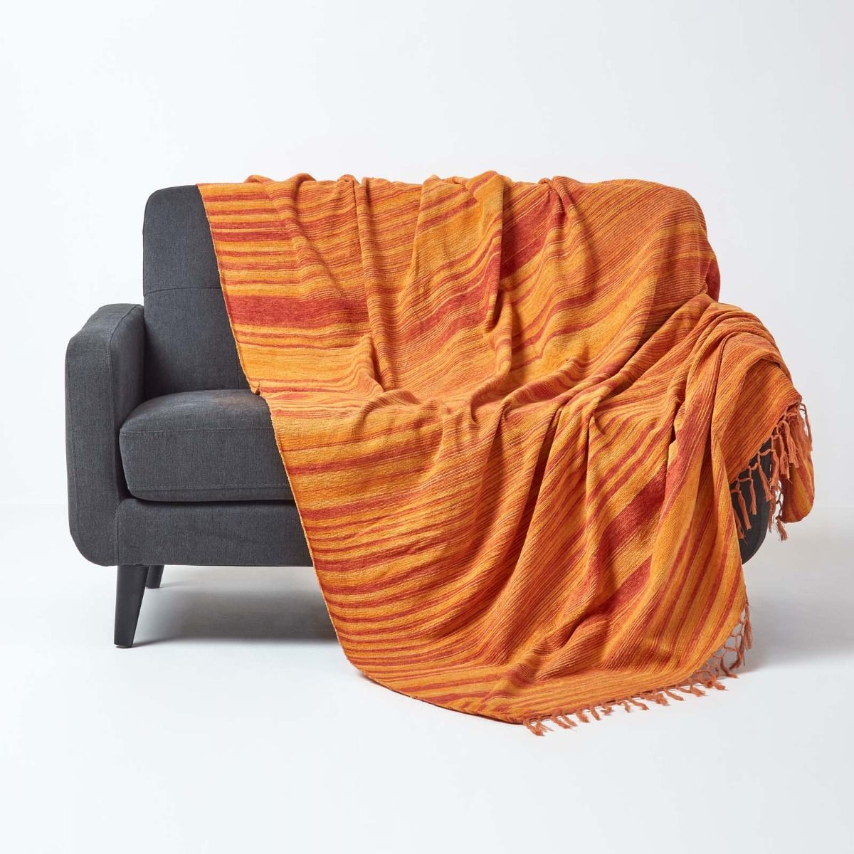 Jacquard Chenille Woodstock rustikal gestreift Sofa/Bett Überwurf Decke oder Kissen 