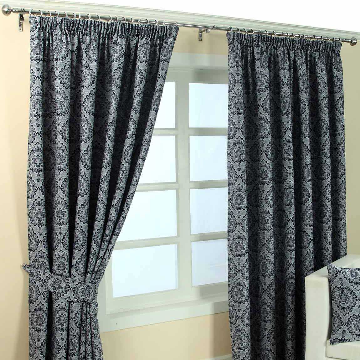 Fully Lined Pencil Pleat Heavy Jacquard Curtain Modern Ready Made with Tie Backs 