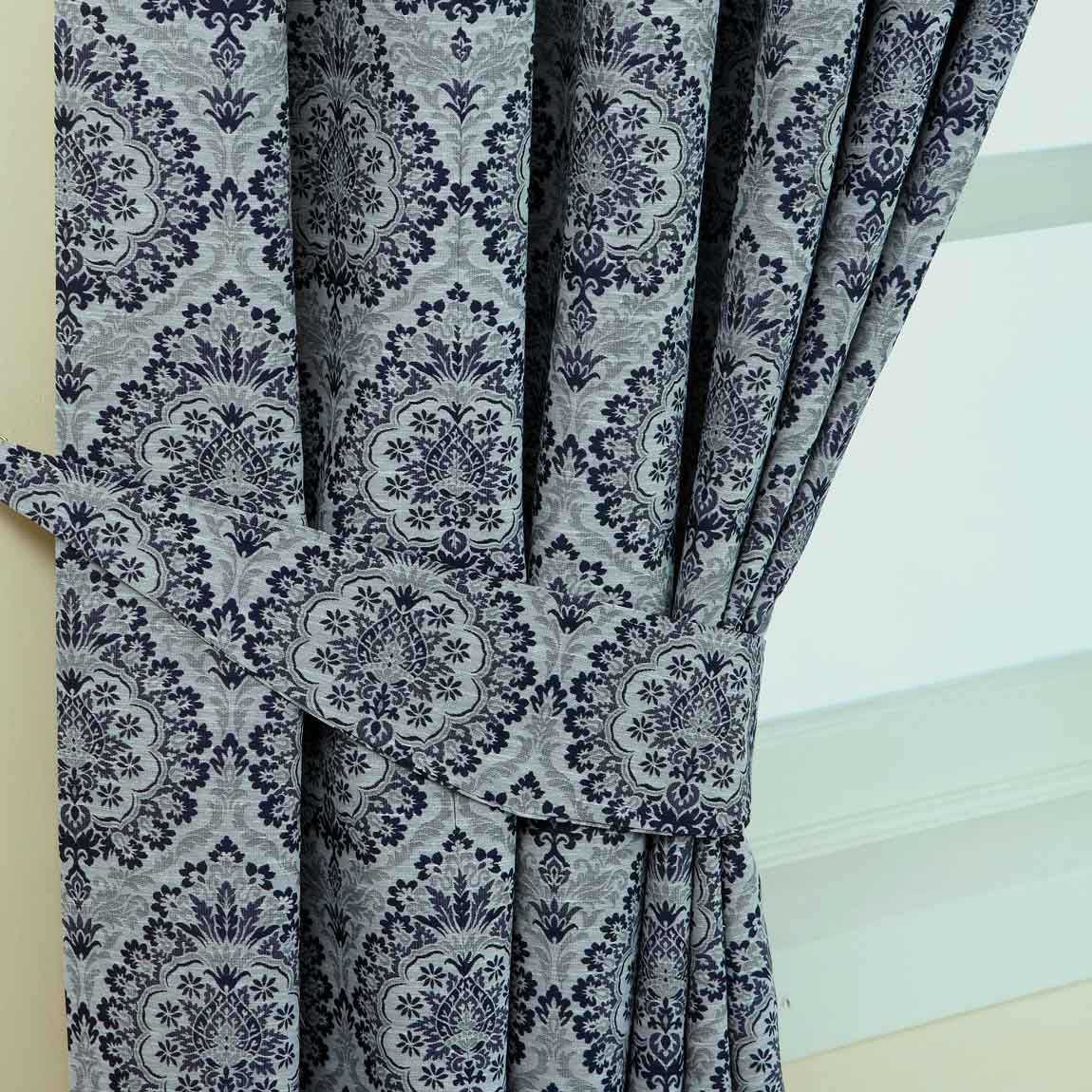 Blue Inc Eyelet Ringtop Flock Damask Curtains Inc 2 Tie Backs 66x72 90x90 Cushion Cover 