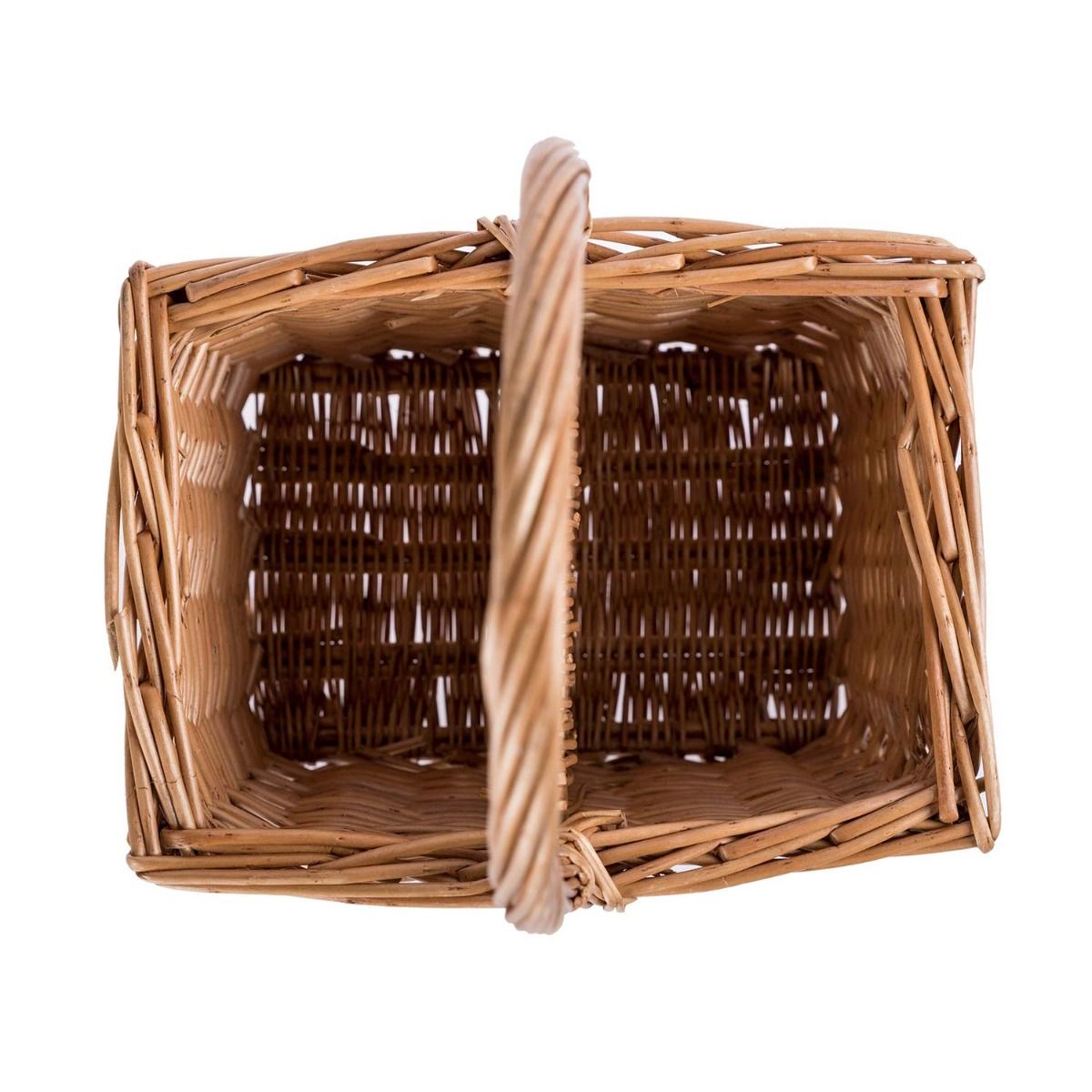 Woven Willow Carry Crate with Two Compartments and Twisted Handle Cutlery Container or Gift Basket Homescapes Natural Wicker Wine Bottle Carrier