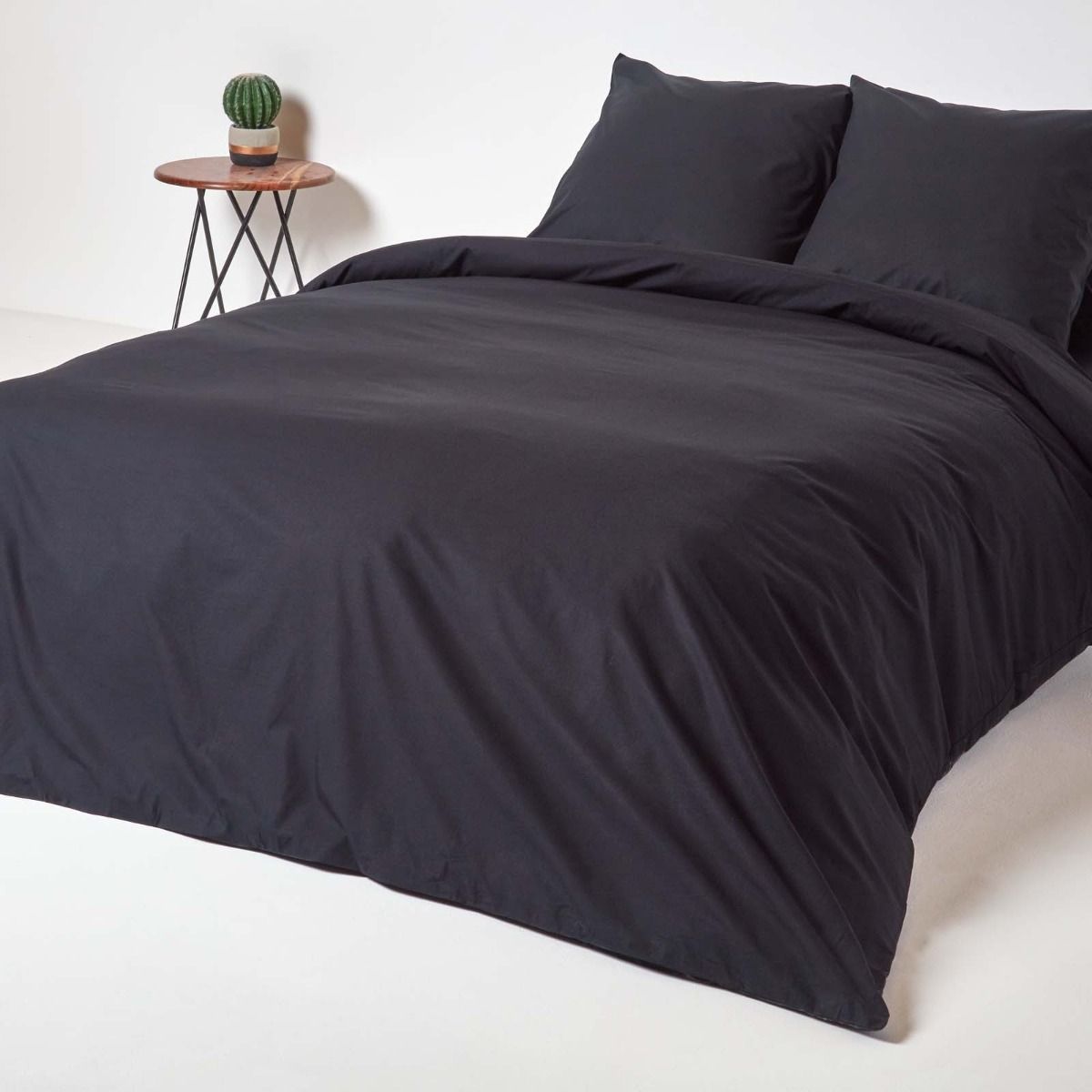 HOMESCAPES Black Pure Egyptian Cotton Duvet Cover Set King Size 200 TC 400 Thread Count Equivalent 2 Pillowcases Included Quilt Cover Bedding Set