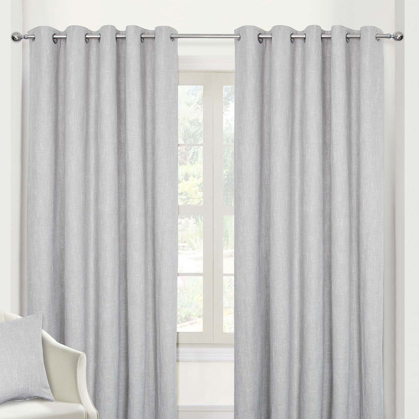 Grey Eyelet Curtains Jacquard Leaf Ready Made Lined Ring Top Curtain Pairs