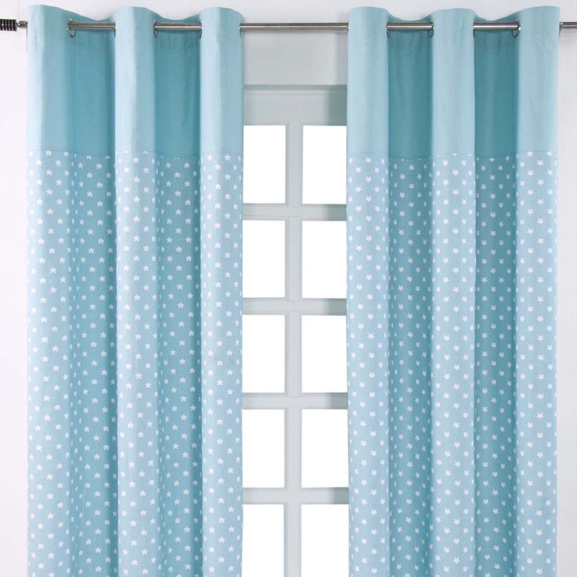 Bedlam STARS Blue Brushed Cotton Eyelet Curtains & Cushions 