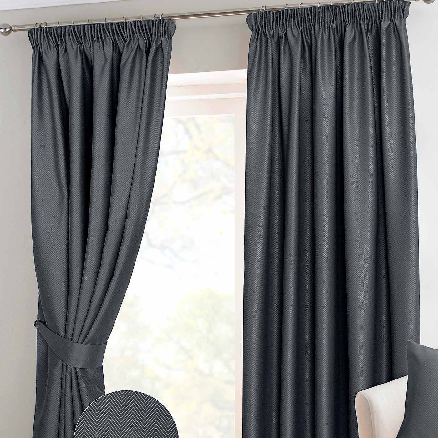 1 Pair Of Diana Plain Design Thermal Blackout 3" Pencil Pleat Lined Curtains 