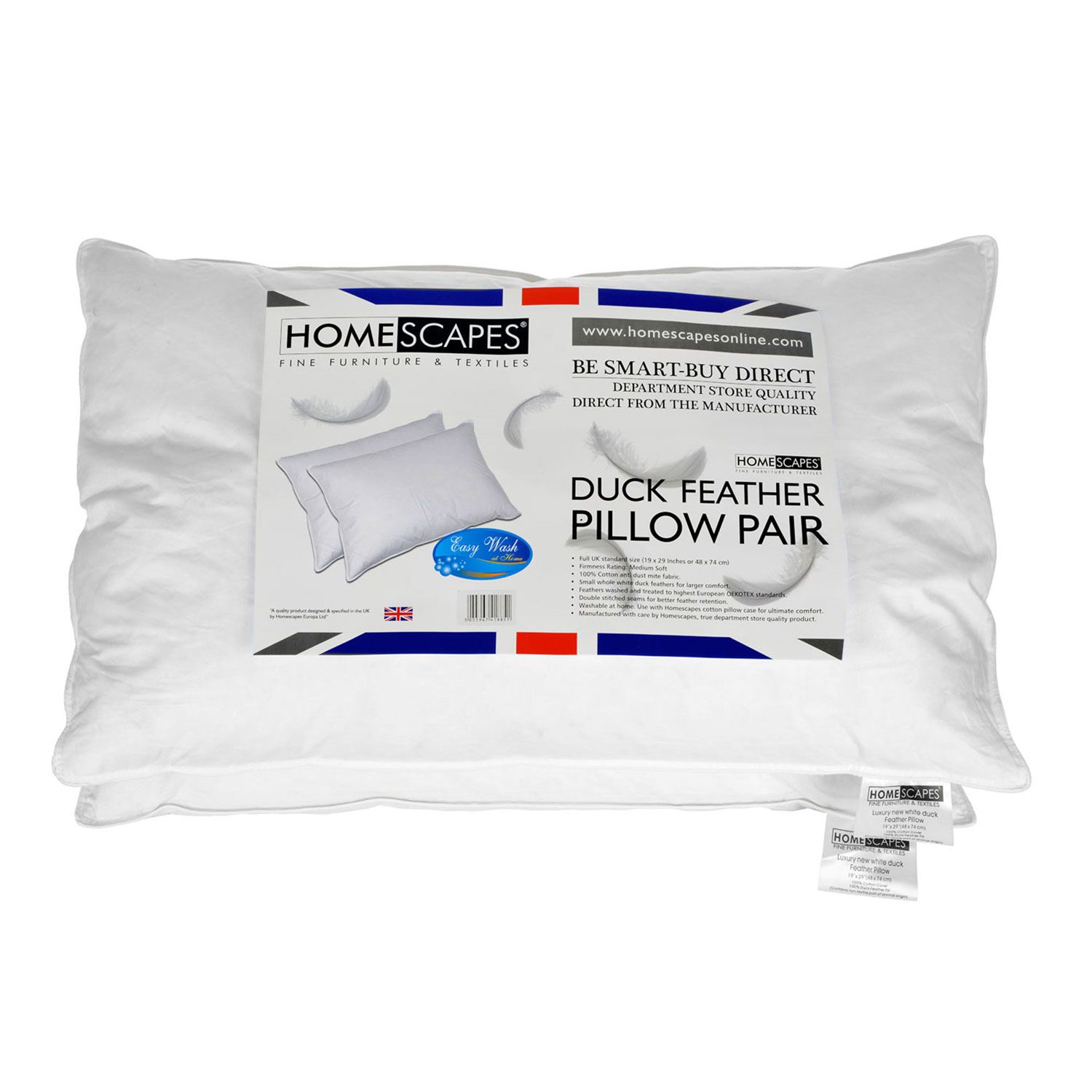 Duck Feather and Down Pillow Pair  Anti Allergy Cotton Case Deluxe Quality  x 2 