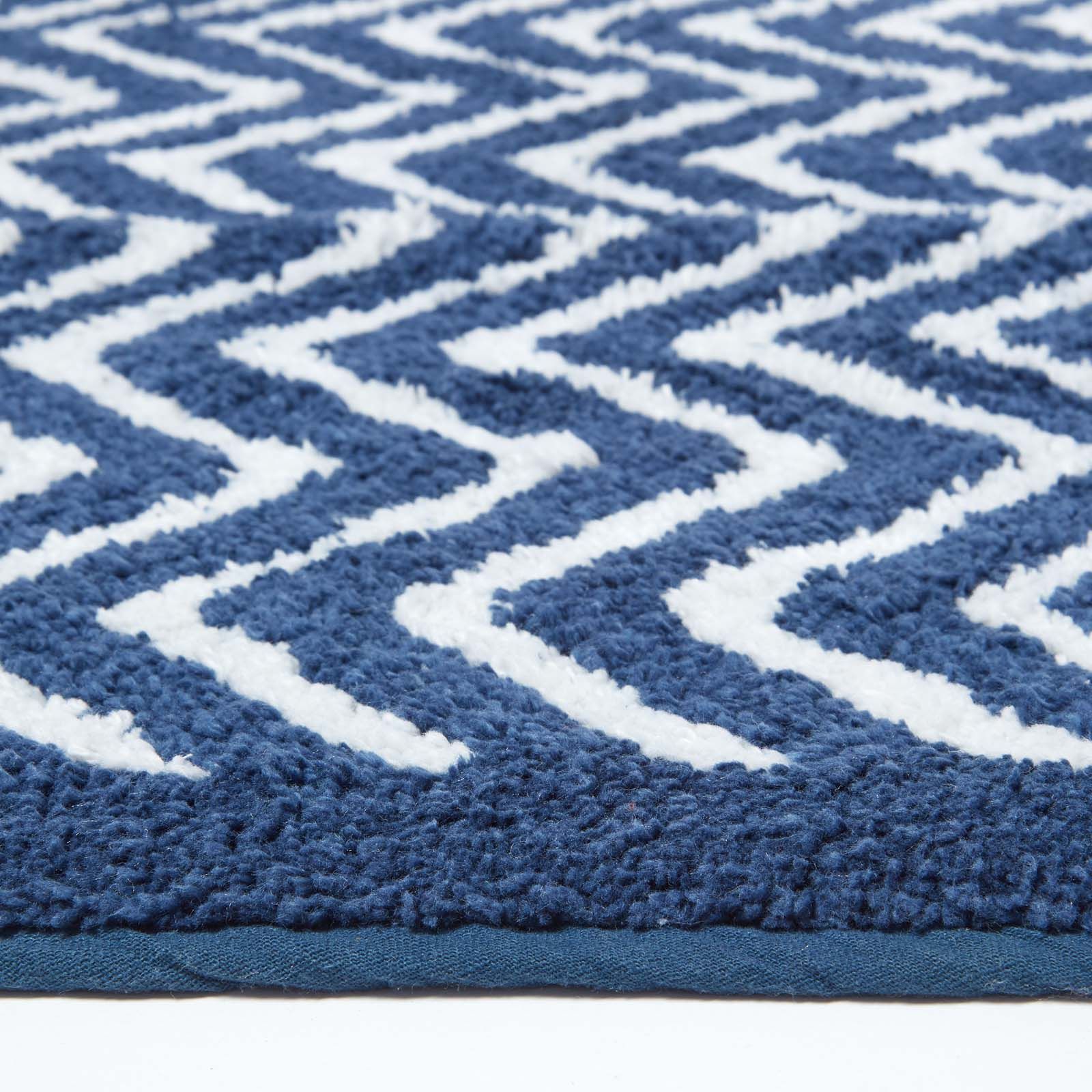 Chevron Ripple Zig Zag Navy Blue and White Nautical Anchor Non-Slip Bathroom Doormat Runner Rugs Toilet Seat Cover OneHoney 3-Piece Bath Rug and Mat Sets U-Shaped Toilet Floor Mat