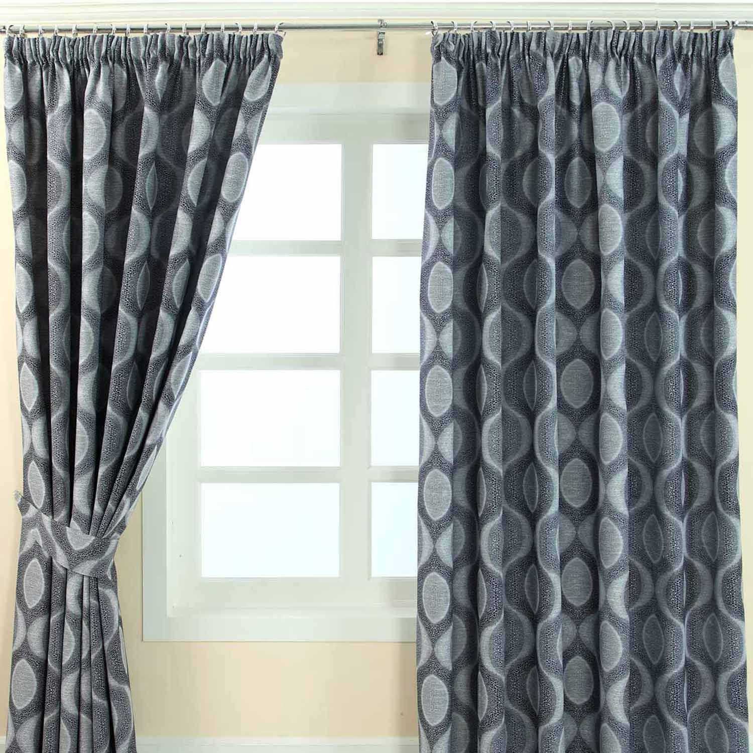 Modern Pencil Pleat Jacquard Curtain Fully Lined Ready Made Matching Tiebacks 