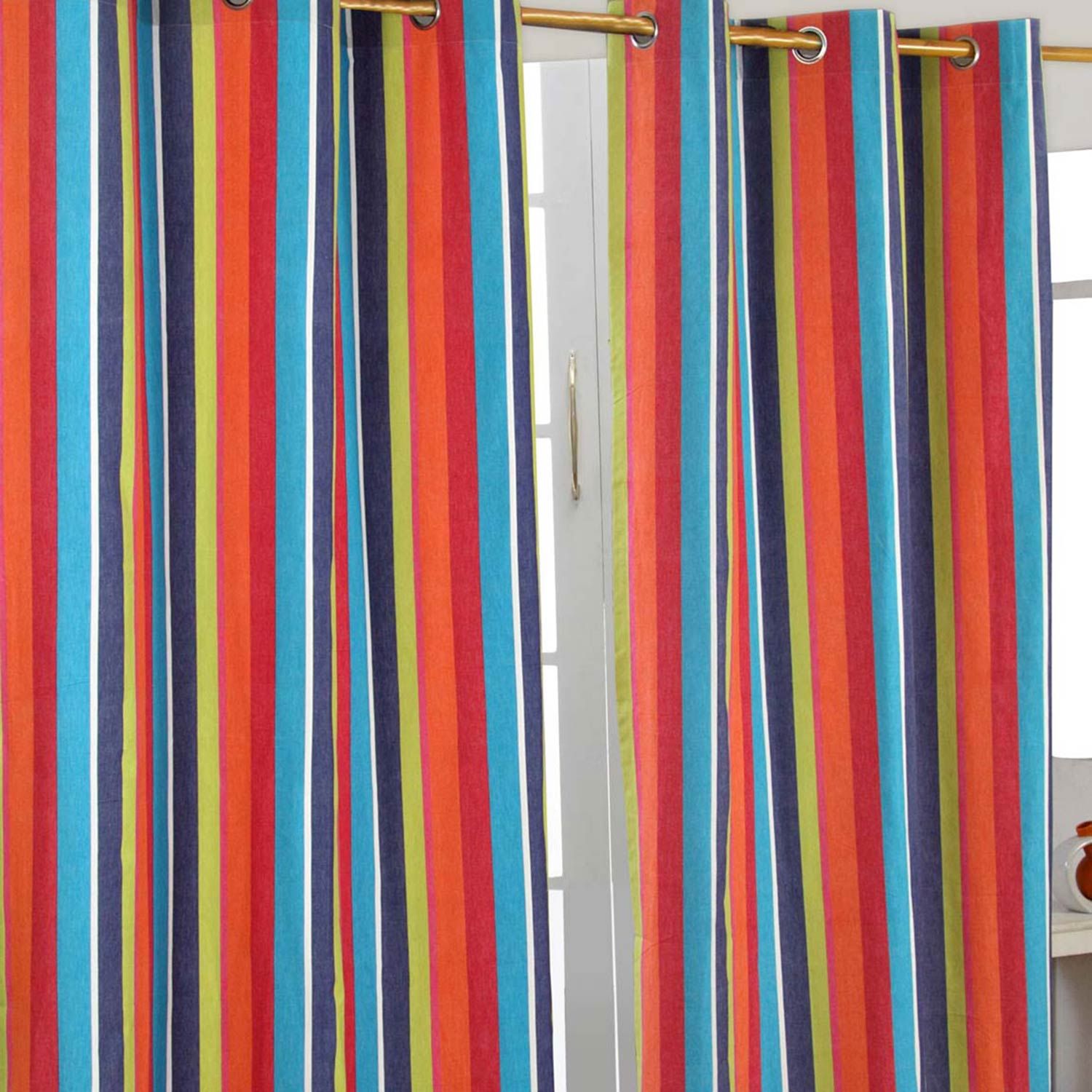 Multi Stripes Ready Made Eyelet Curtain, Red Stripe Curtains Uk