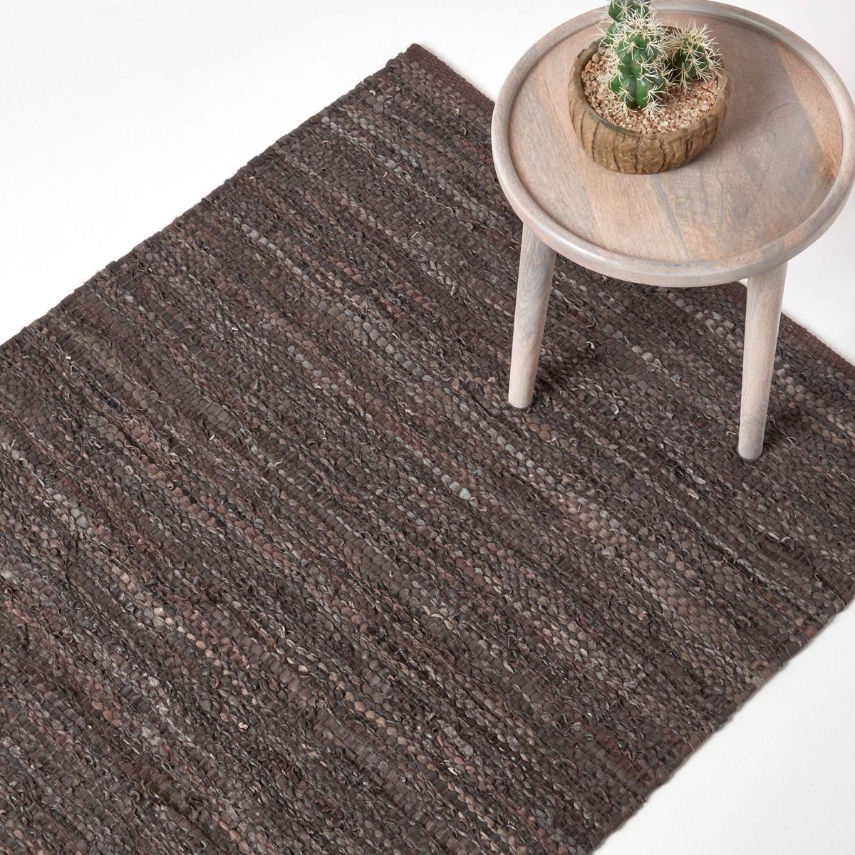 Denver Leather Woven Rug Brown, Leather Woven Rug
