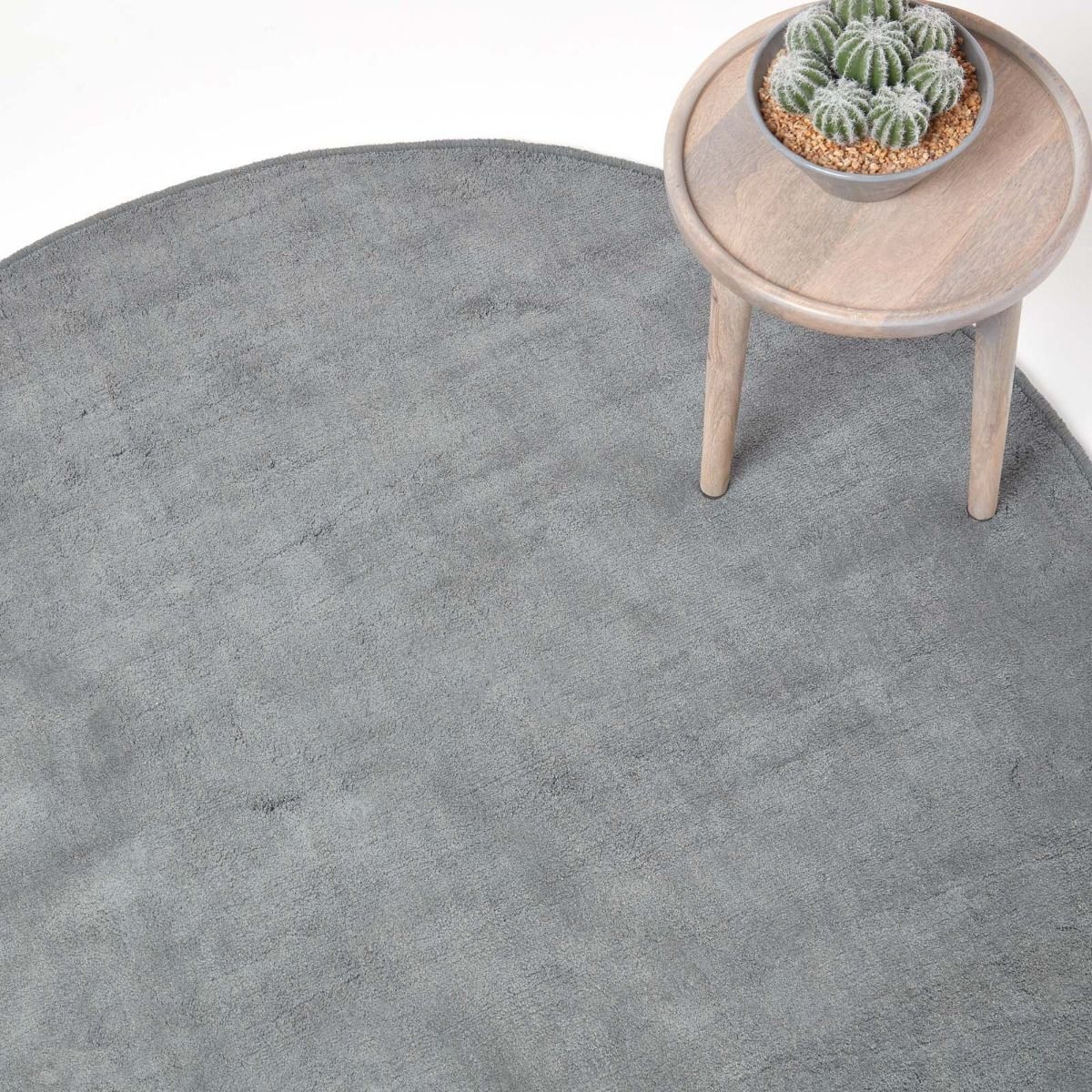 Hand Tufted Plain Cotton Grey Large, Gray Round Rug