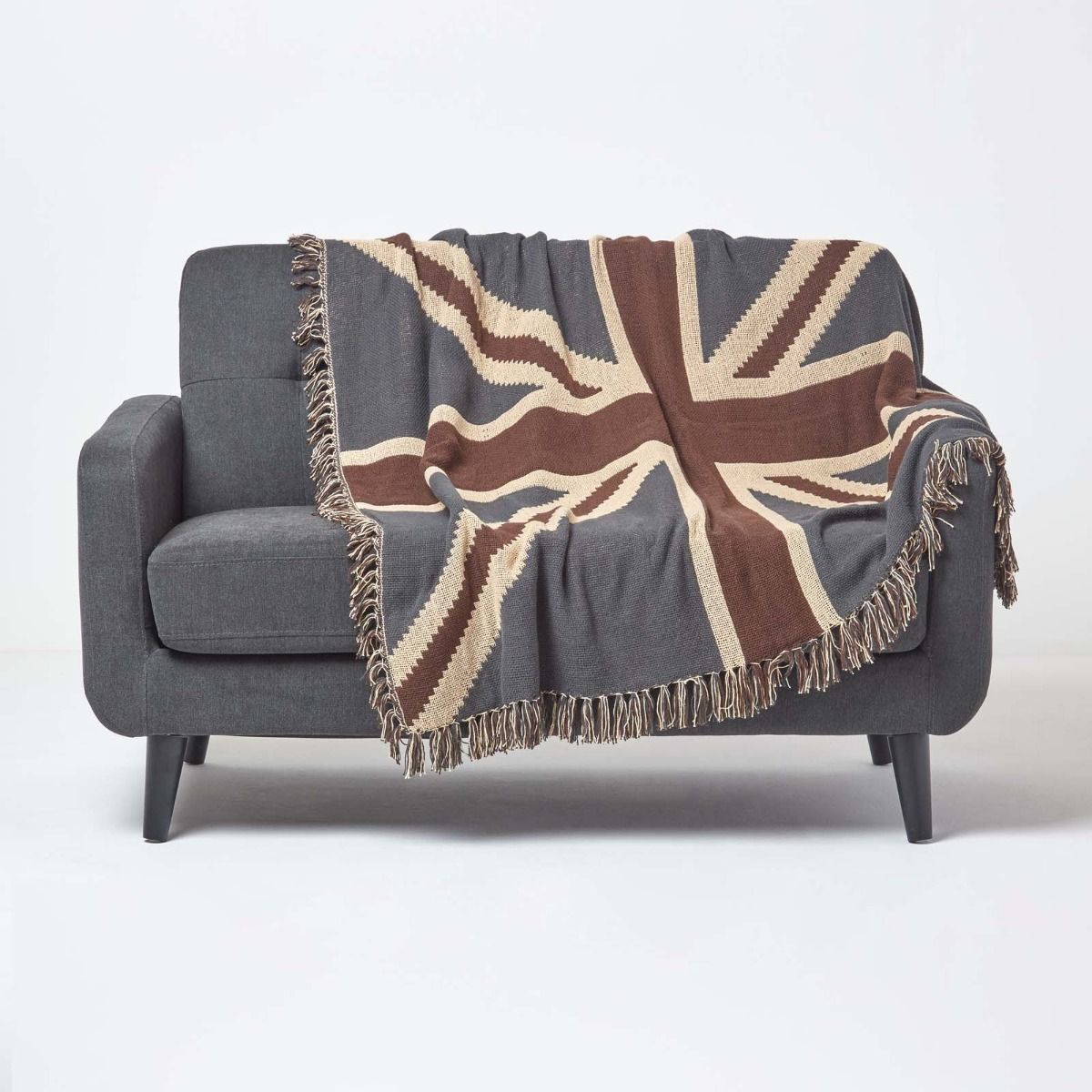 Reisedecke Sherpa-Sofa-Überwurf Catalonia Classy Decke mit Union Jack-Flagge warm Fleece Plüsch gemütlich britische Flagge für Couch weich Bettüberwurf 180 x 130 cm Grau