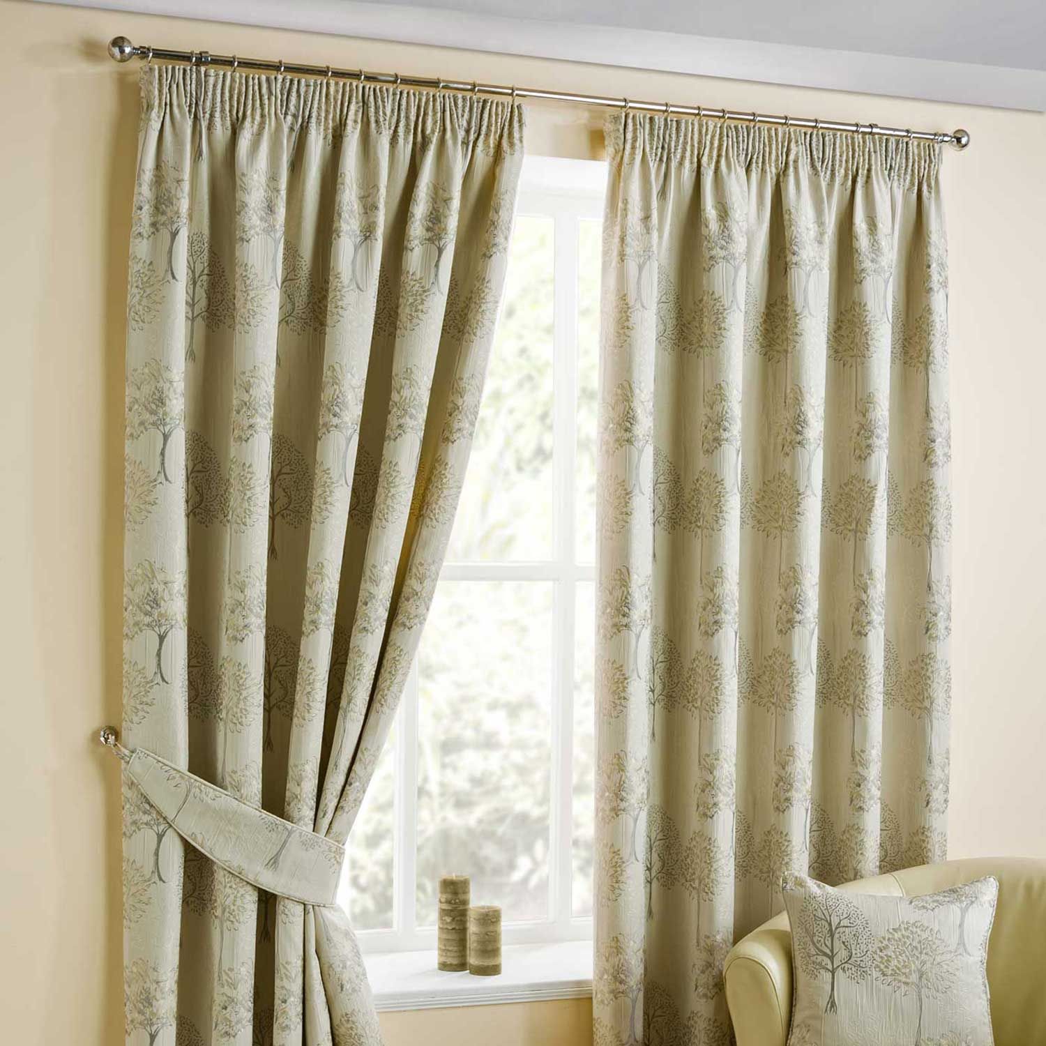 Cream Lined Curtains Tape Top Jacquard Natural Ready Made Pencil Pleat Pairs 