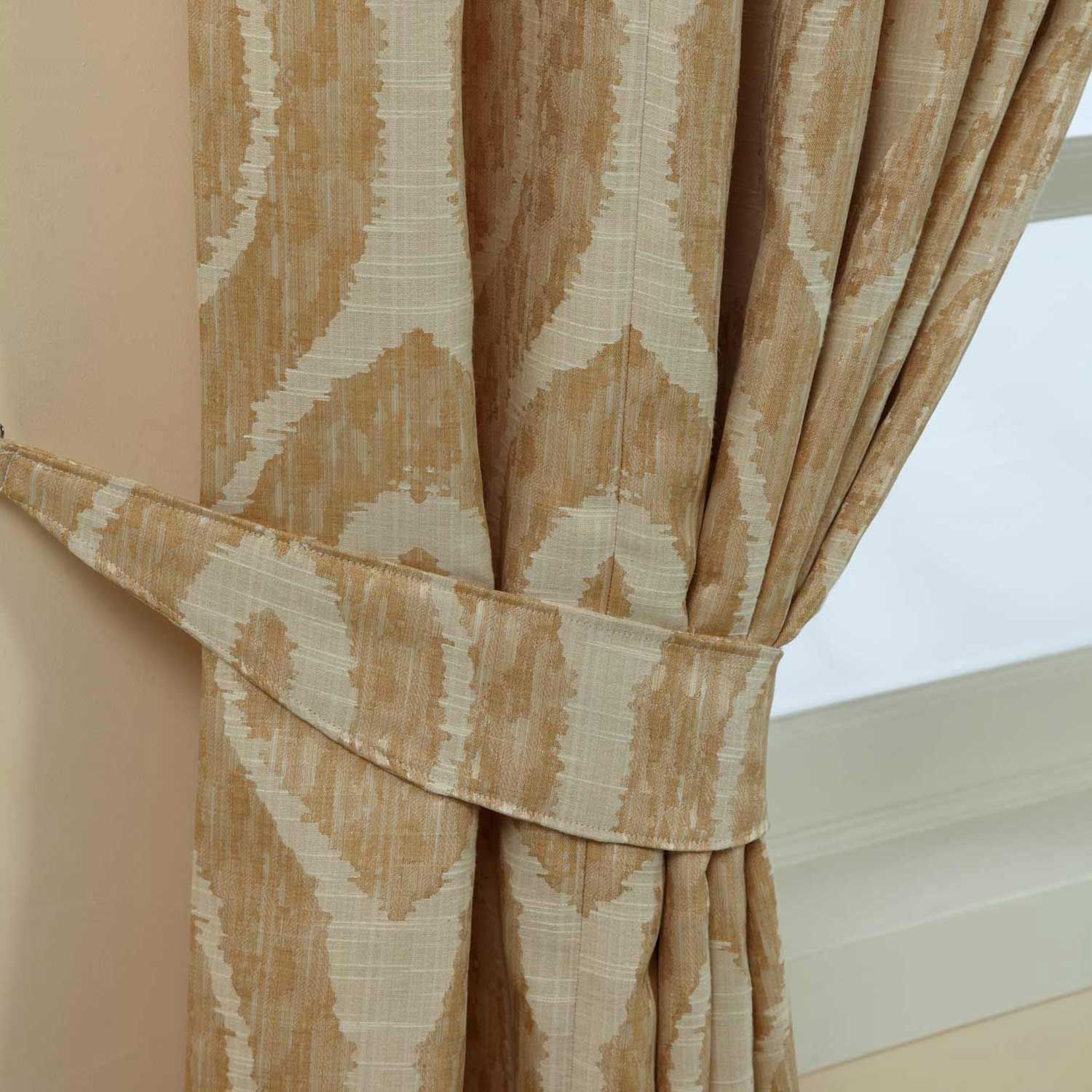 Gold Ikat Jacquard Curtain Tie, Brown And Cream Curtains