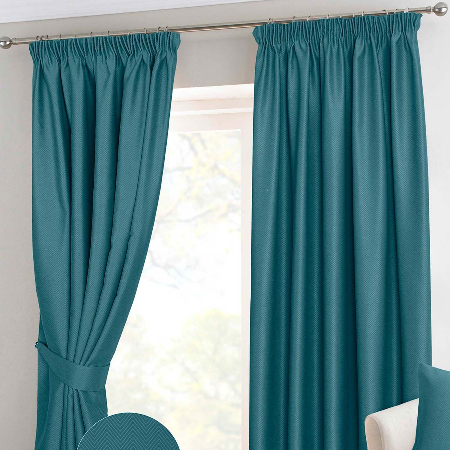 x 90in Polyester thermal Lined Pencil Pleat Top Ready Made Teal Curtains 46in 
