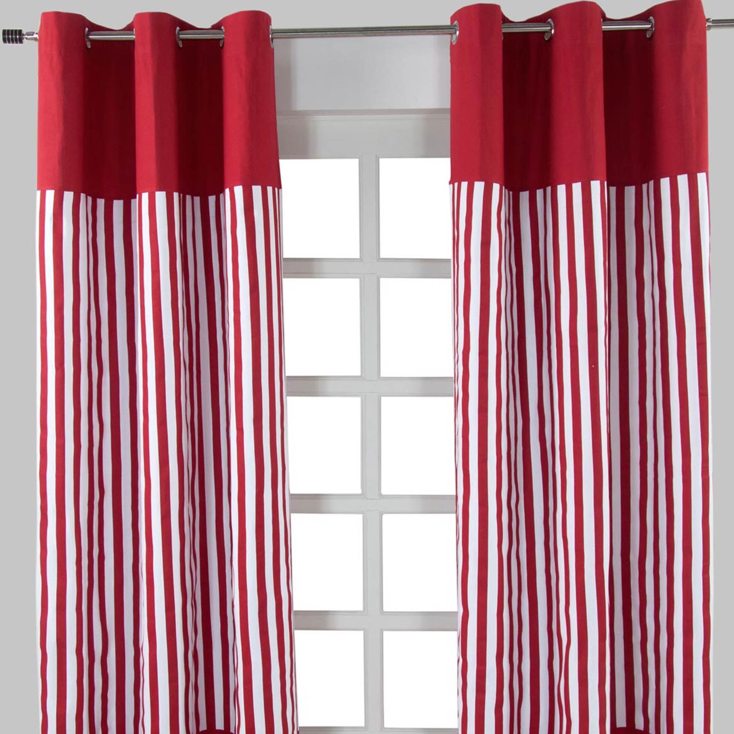 Thick Red Stripe Ready Made Eyelet, Red Stripe Curtains Uk