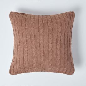 Cotton Cable Knit Chocolate Brown Cushion Cover, 45 x 45 cm