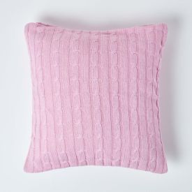 Cotton Cable Knit Pastel Pink Cushion Cover, 45 x 45 cm