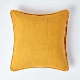 Cotton Rajput Ribbed Mustard Yellow Cushion Cover 