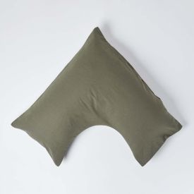 Khaki Green Linen V Shaped Pillowcase