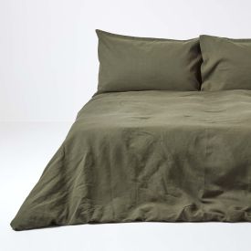 Khaki Green Linen Duvet Cover Set 