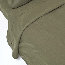 Khaki Green Linen Flat Sheet