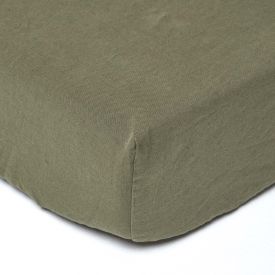 Khaki Green European Size Linen Fitted Sheet