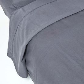 Dark Grey European Size Linen Flat Sheet