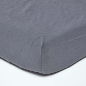 Dark Grey European Size Linen Fitted Sheet