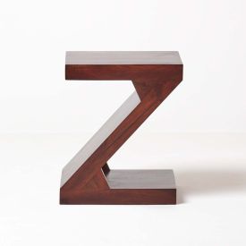 Modern Dakota Z Shaped Side Table Solid Mango Wood Dark Shade
