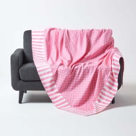 Cotton Pink Polka Dots and Stripes Sofa Throw