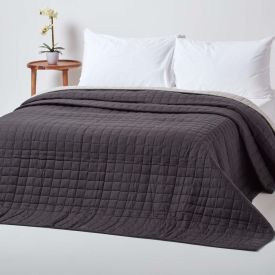 Cotton Quilted Reversible Bedspread Black & Grey