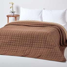 Cotton Quilted Reversible Bedspread Chocolate & Mink Brown