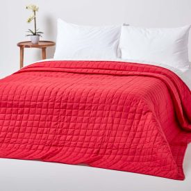 Cotton Quilted Reversible Bedspread Red & White