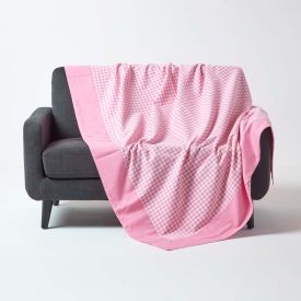 Cotton Gingham Check Pink Throw