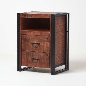 Reclaimed Wood Tall Bedside Unit with 2 Drawers Industrial Furniture Range