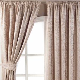 Latte Velvet Jacquard Pencil Pleat Lined Curtain Pair