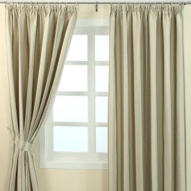 Cream Jacquard Curtain Modern Striped Design Fully Lined with Tie Backs