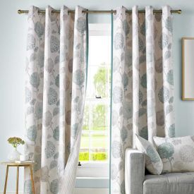 Ashley Wilde Duck Egg Blue 'Avril' Floral Curtains Contemporary Eyelet Style, 46x72"