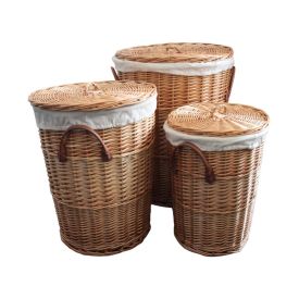 Set of 3 Natural Round Willow Wicker Laundry Baskets in 3 Sizes