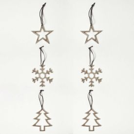 Set of 3 Silver Christmas Ornaments Star Tree Snowflake