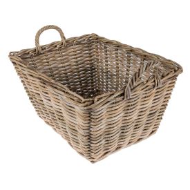 Grey Rattan Rectangular Wicker Storage Basket with Handles