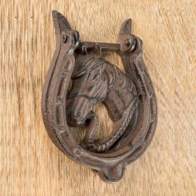 Brown Horse and Horseshoe Cast Iron Door Knocker