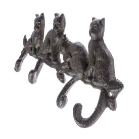 Cat Tail Cast Iron Coat Hook Hanger with Cats on a Branch Design 