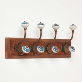 Decorative Blue and White Wall Mounted Coat Hook Rack