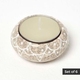 Set of 6 Stone Tea Light Holders with Candles
