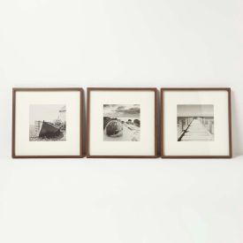 Set of 3 Beach Front Sepia Photographs Framed Wall Art