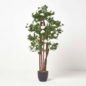  Artificial Potted White Rose Tree with Green Leaves - 4 Feet